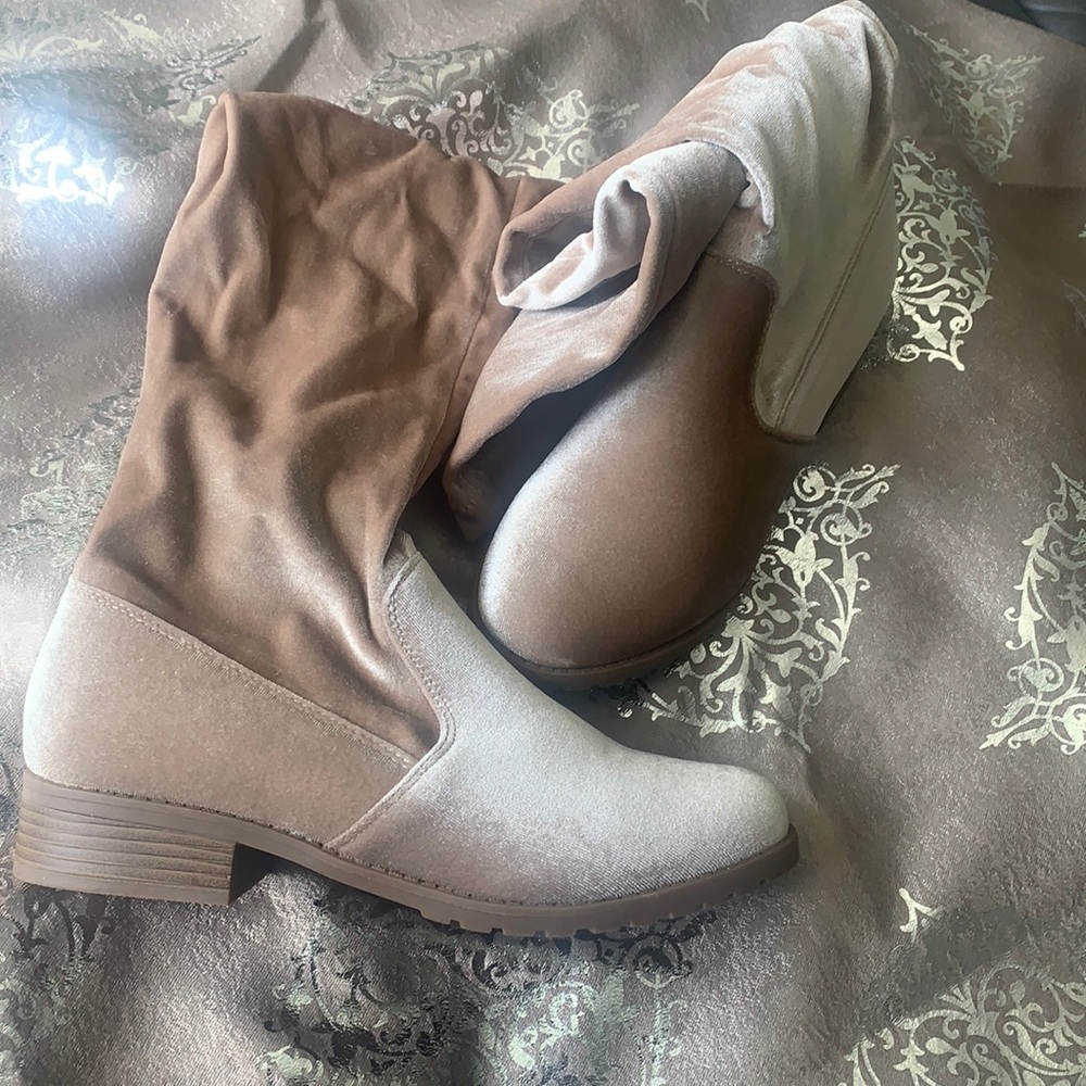 Velvet Champagne Thigh High Boot